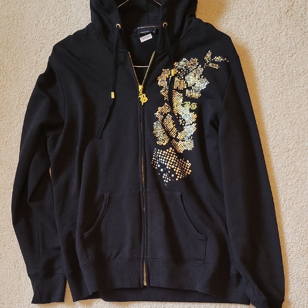 BCBGMaxAzria Black Hoodie with Gold Accents